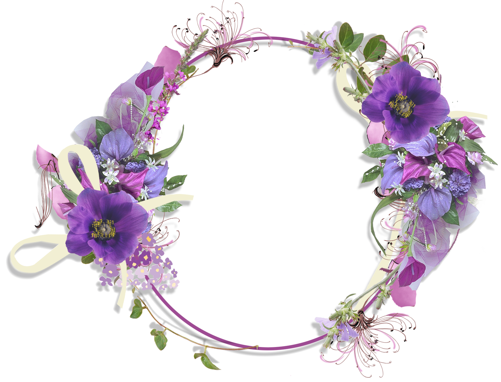Download PNG image - Floral Round Frame PNG Pic 