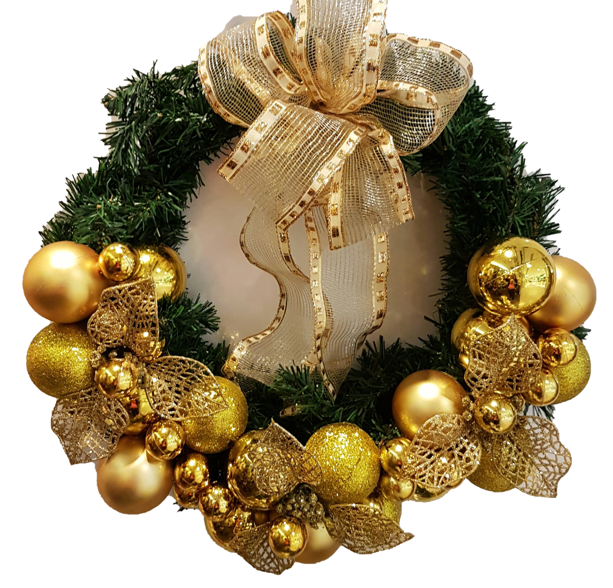 Download PNG image - Gold Christmas Wreath PNG Image 