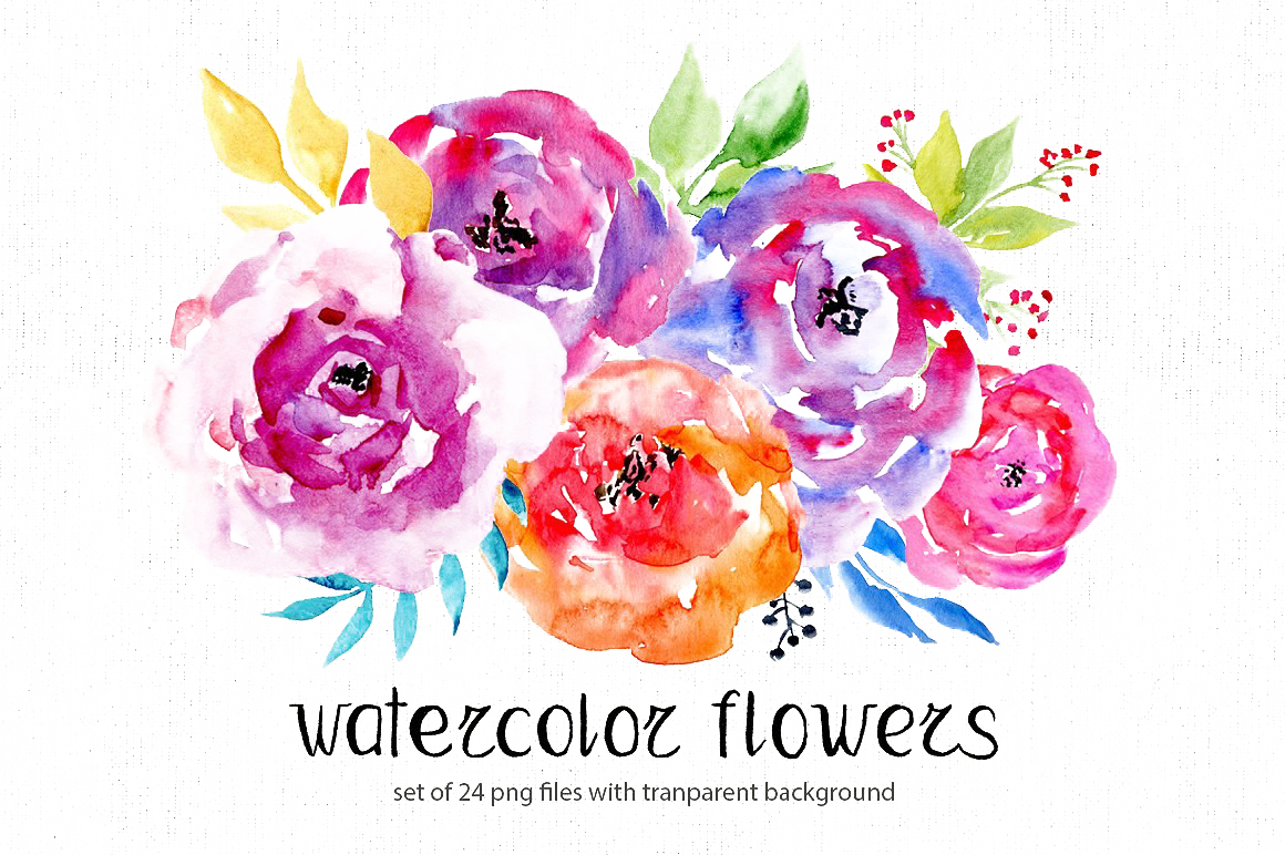 Download PNG image - Watercolor Flowers PNG Free Image 