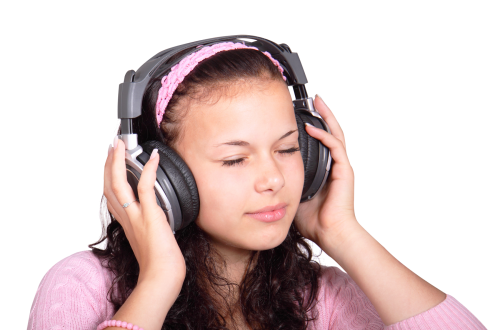 Download PNG image - Smiling Girl Listening Music Headphone PNG 