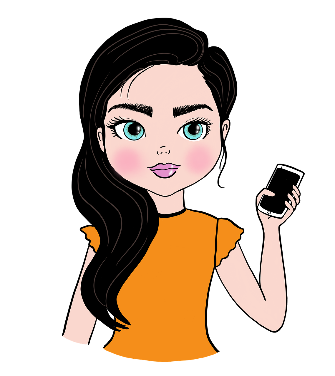 Download PNG image - Vector Clipart Girl Using Mobile Phone Transparent PNG 