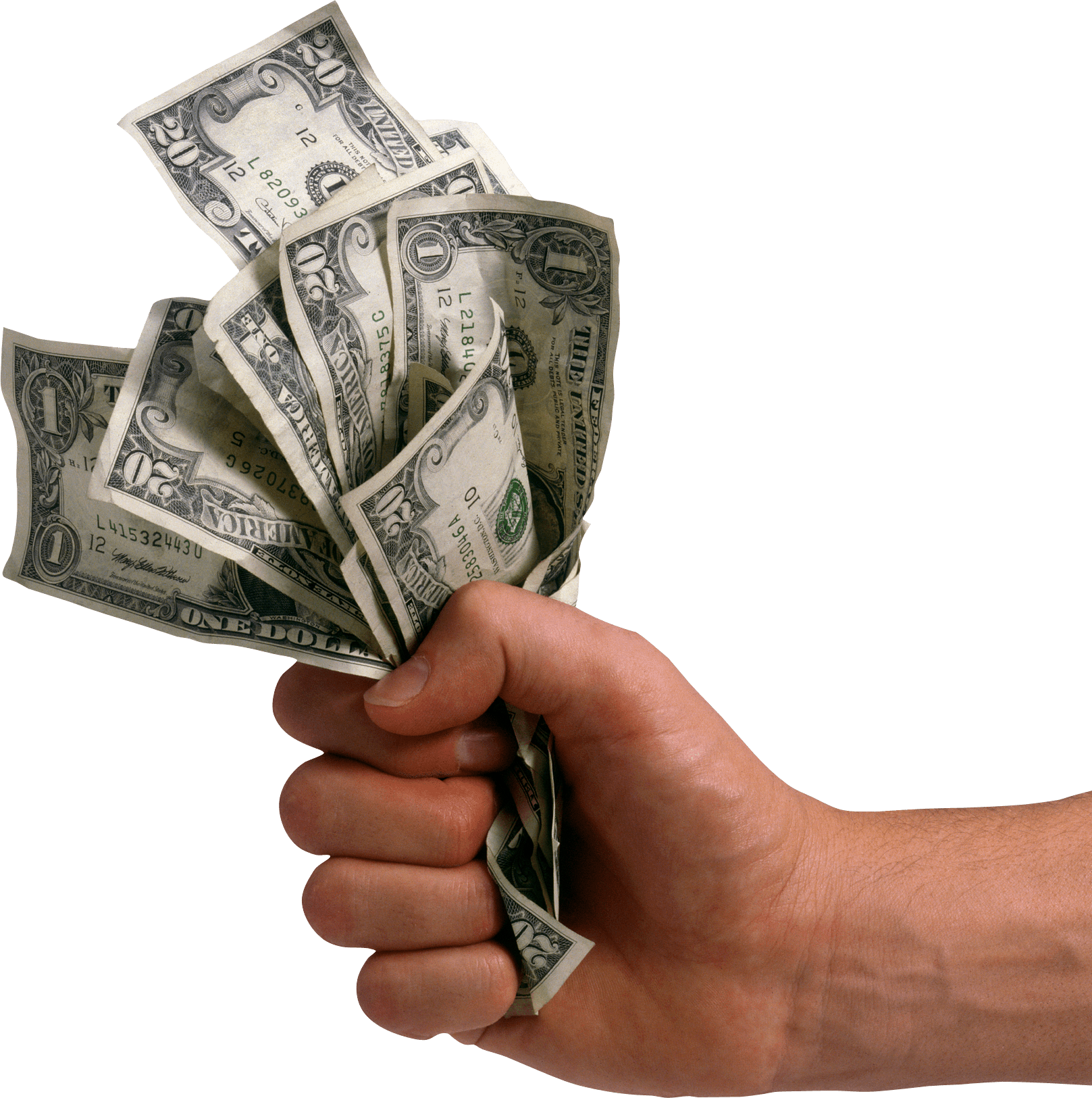 Download PNG image - Male Hand Holding Dollars Transparent PNG 