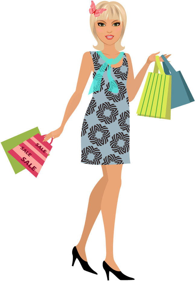 Download PNG image - Clipart Girl Holding Shopping Bag Transparent PNG 