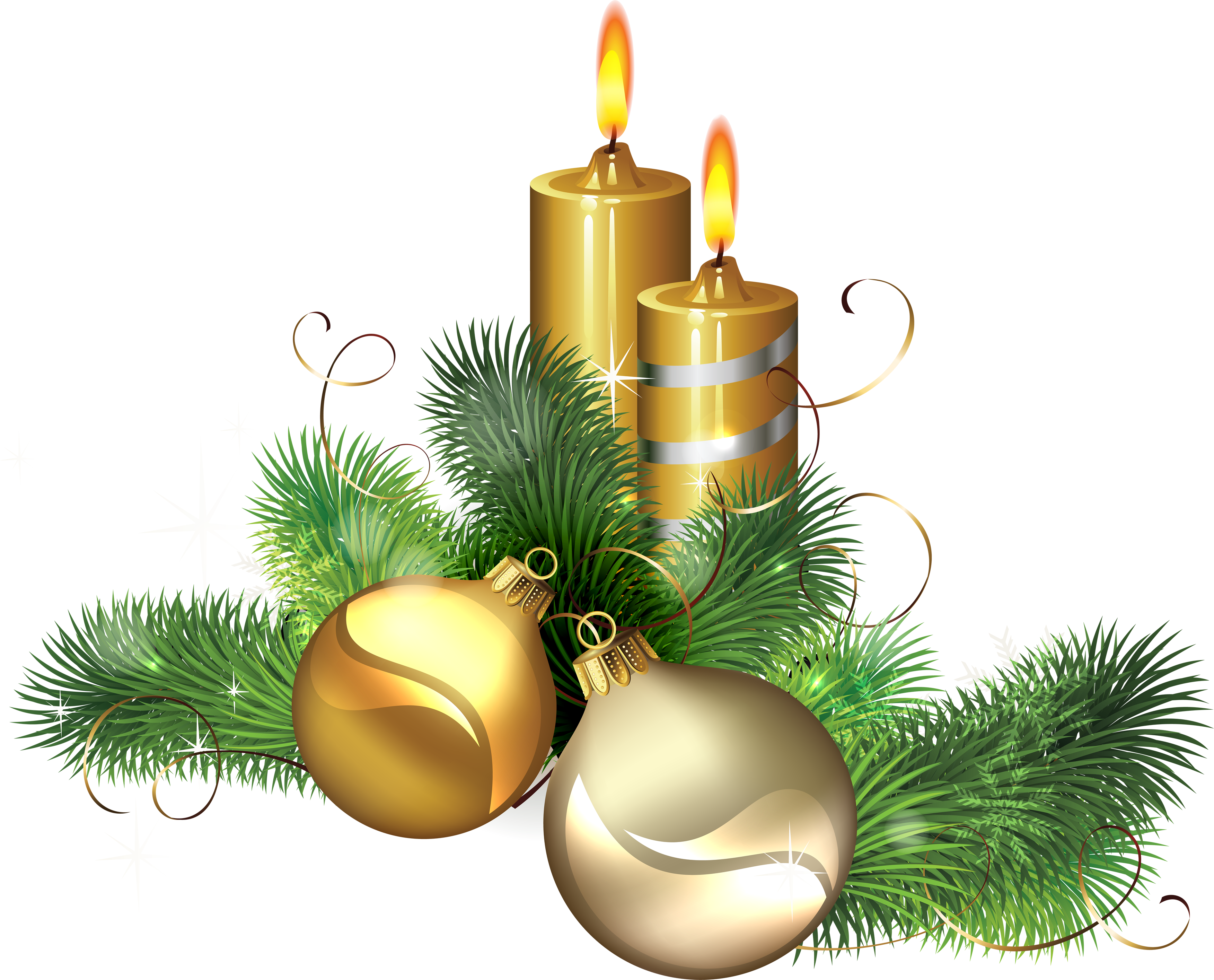 Download PNG image - Gold Christmas Candle Transparent Background 