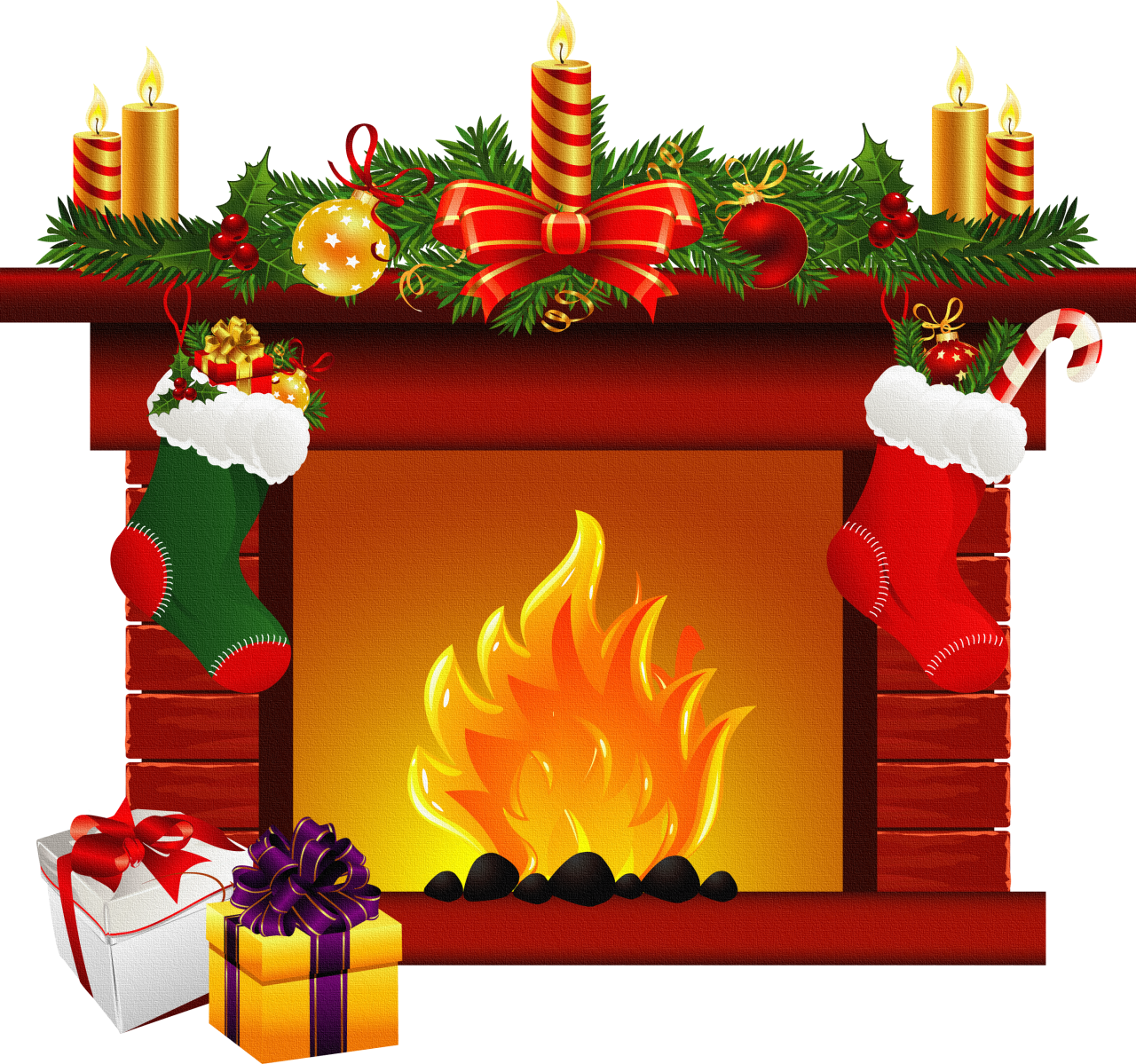 Download PNG image - Christmas Fireplace Transparent PNG 