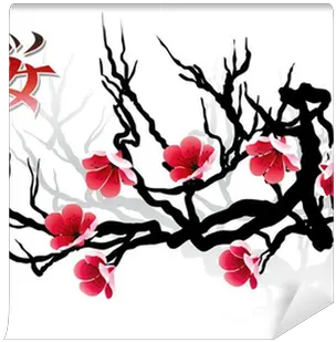 Wall Mural Sakura Branch And Calligraphy Pixersus Japan Cherry Blossom Vector Png Sakura Flower Icon